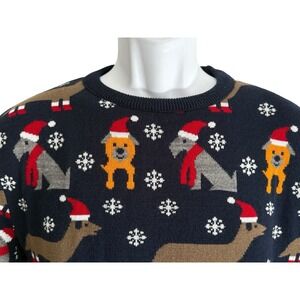 MERRY CHRISTMAS Men‎ Sweater L Long Holiday Dachshund Novelty Knit Soft UGLY UK